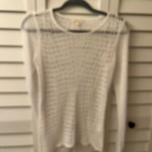 Eileen Fisher White Open-Knit Sweater organic linen